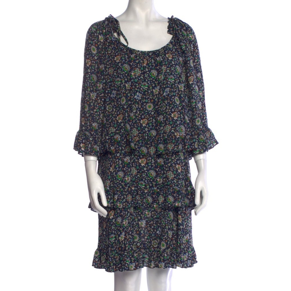 Tory Burch Navy Multicolor Floral Tiered Mini Dress